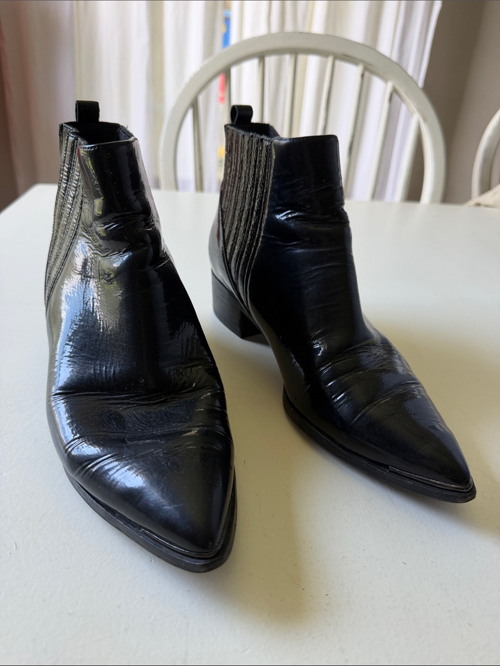 Marc Fisher Black Patent Pointed-Toe Chelsea Booties